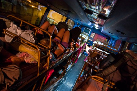 Un autobús cama en Laos, con camas de verdad